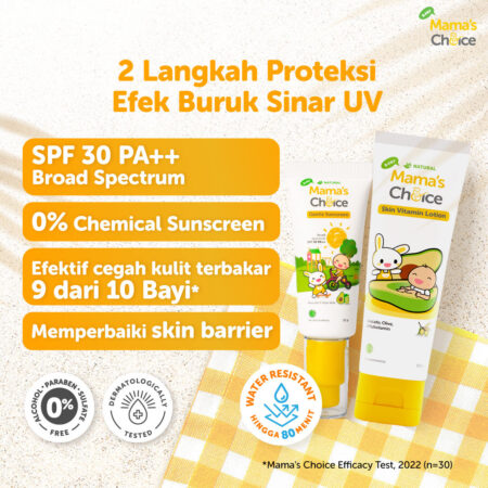 Main Benefit of Bundle | Paket Hemat Sunscreen Anak & Bayi SPF30++ & Body Lotion Baby & Anak | Mama's Choice Baby Sun Protection Kit - Bundle Mama's Choice Baby Gentle Sunscreen & Baby Skin Vitamin Lotion