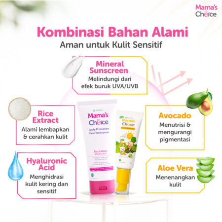 Bundle | Paket Sunscreen Ibu Hamil SPF 20 PA++ dan Sunscreen Anak & Bayi SPF 30++ | Mama & Baby Sun Care Bundle - Mama's Choice Face Moisturizer (Mineral Sunscreen Moisturizer Ibu Hamil dan Menyusui) and Baby Sunscreen (Sunblock anak & bayi face and body)