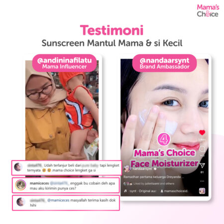 Testimony | Paket Sunscreen Ibu Hamil SPF 20 PA++ dan Sunscreen Anak & Bayi SPF 30++ | Mama & Baby Sun Care Bundle - Mama's Choice Face Moisturizer (Mineral Sunscreen Moisturizer Ibu Hamil dan Menyusui) and Baby Sunscreen (Sunblock anak & bayi face and body)