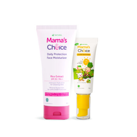 Cover | Paket Sunscreen Ibu Hamil SPF 20 PA++ dan Sunscreen Anak & Bayi SPF 30++ | Mama & Baby Sun Care Bundle - Mama's Choice Face Moisturizer (Mineral Sunscreen Moisturizer Ibu Hamil dan Menyusui) and Baby Sunscreen (Sunblock anak & bayi face and body)